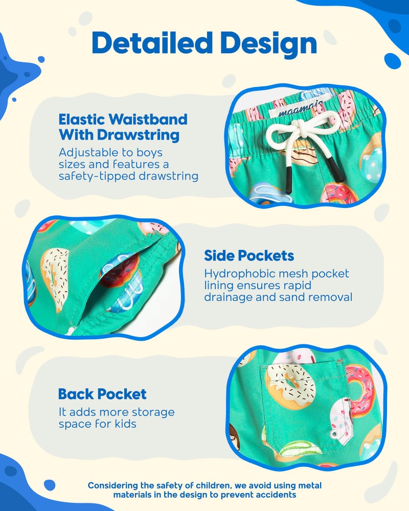maamgic Boys Swim Trunks Toddler Swim Shorts Little Boys Bathing Suit Swimsuit Toddler Boy Swimwear,Doughnut-Green,8 T - Image 4